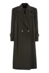 Weekend Max Mara Omens Dark Green Smalto Double-breasted Wool Coat In Black