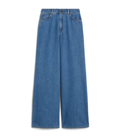Weekend Max Mara Soft Cotton Wide-leg High-rise Jeans In Blue