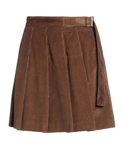 Weekend Max Mara Solid Color Corduroy Pleated Skirt In Brown