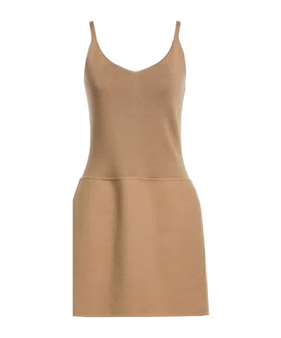 Weekend Max Mara Solid Colour Knit Dresses In Camel