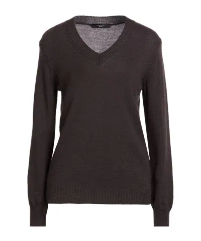 Weekend Max Mara Solid V-neck Long Sleeve Knit Sweater In Brown
