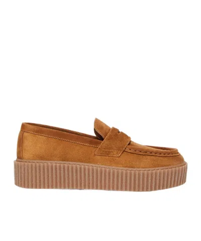 Weekend Max Mara Split Leather Moccasins In Brown