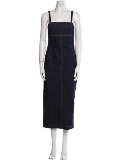 Pre-owned Weekend Max Mara Square Neckline Long Dress In Blue