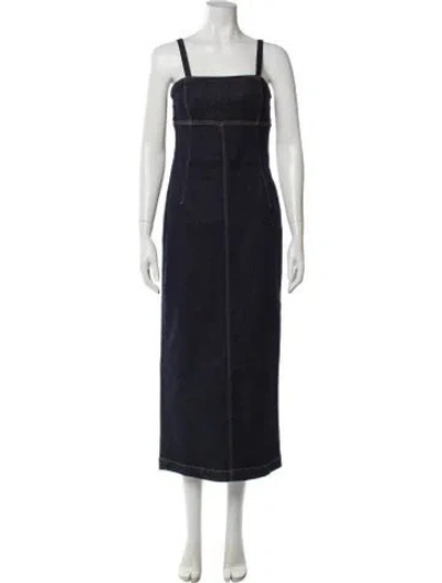 Pre-owned Weekend Max Mara Square Neckline Long Dress In Blue