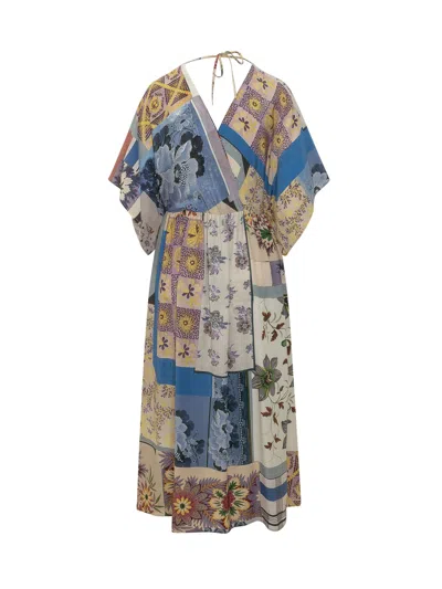 Weekend Max Mara Stam-paint Patchwork Silk Midi Dress In Floral