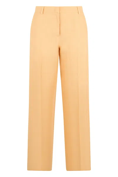 Weekend Max Mara Straight-leg Linen Pants With Elastic Waist In Orange
