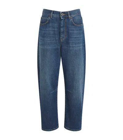 Weekend Max Mara Stretch Cotton Barrel Jeans In Blue