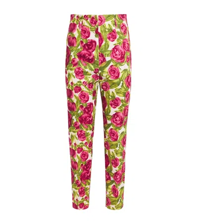 Weekend Max Mara Stretch-cotton Floral Slim Trousers In Pink