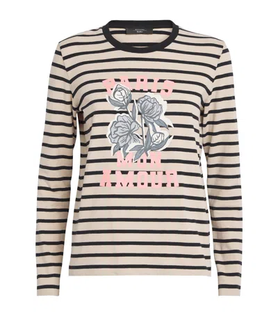 Weekend Max Mara Stretch Cotton Paris Graphic Top In Gray