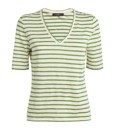 Weekend Max Mara Stretch-linen V-neck T-shirt In Green