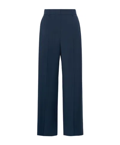 Weekend Max Mara Wool Wide-leg Trousers In Blue