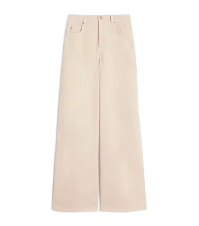 Weekend Max Mara Stretch-cotton Mid-rise Wide-leg Jeans In Beige
