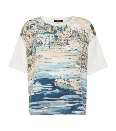 Weekend Max Mara Stretch-cotton Silk-trim Printed T-shirt In Multi