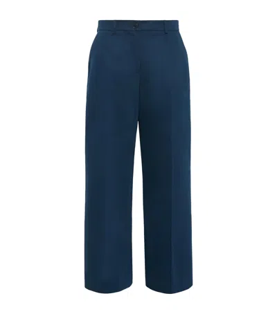 Weekend Max Mara Stretch-cotton Wide-leg Trousers In Navy