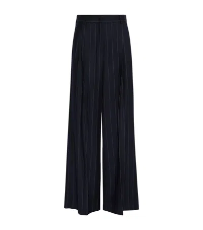 Weekend Max Mara Stretch-virgin Wool Pinstripe Wide-leg Trousers In Blue