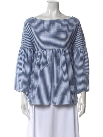 Pre-owned Weekend Max Mara Striped Bateau Neckline Blouse W/ Tags In Blue
