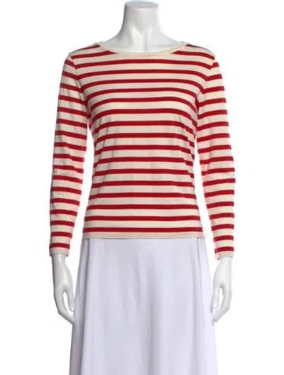 Pre-owned Weekend Max Mara Striped Bateau Neckline Top In Neutrals/red