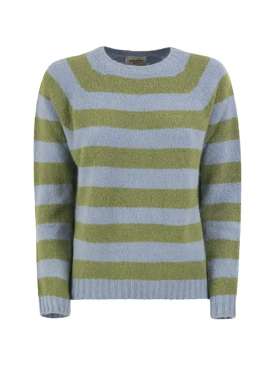 Weekend Max Mara Omens Light Blue Pinstripes Striped Round-neck Knitted Jumper Xs In Green