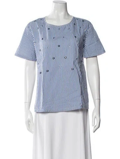 Pre-owned Weekend Max Mara Striped Crew Neck Blouse In Blue