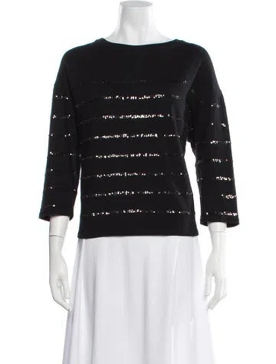 Pre-owned Weekend Max Mara Striped Crew Neck Sweater In Black