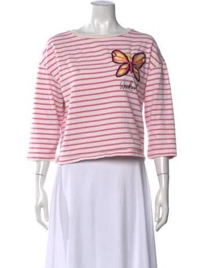 Pre-owned Weekend Max Mara Striped Crew Neck T-shirt In Pink