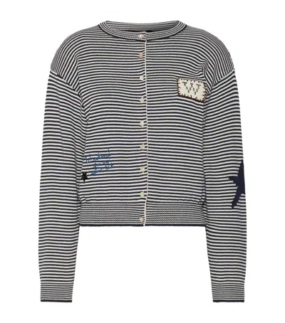 Weekend Max Mara Striped Crew-neck Cardigan In Navy