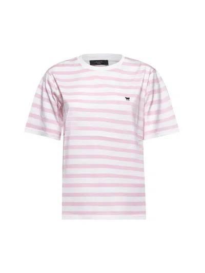 Weekend Max Mara Striped Crewneck T-shirt In Off White/rose