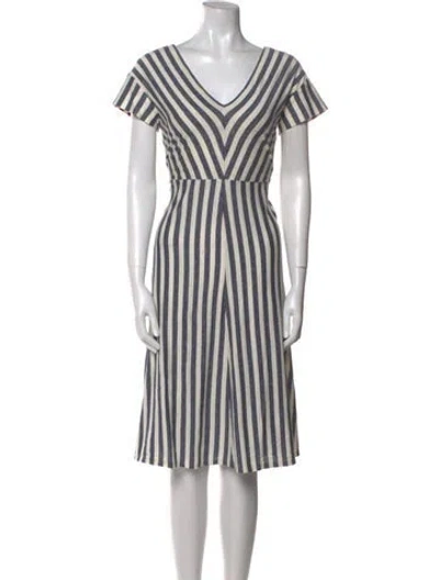 Pre-owned Weekend Max Mara Striped Knee-length Dress In Blue