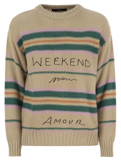 Weekend Max Mara Striped Knit Jumper In Beige