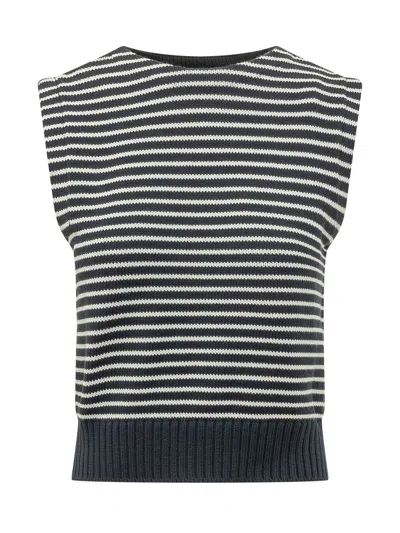Weekend Max Mara Striped Knit Vest With Turtleneck In Black