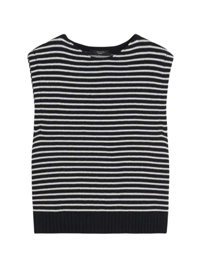 Weekend Max Mara Omens Navy Small Stripe Wklanda Striped Cotton-blend Waistcoat In Black