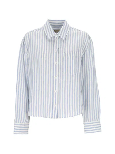 Weekend Max Mara Striped Linen Shirt In Blue