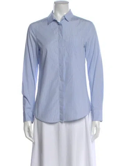 Pre-owned Weekend Max Mara Striped Long Sleeve Blouse In Blue