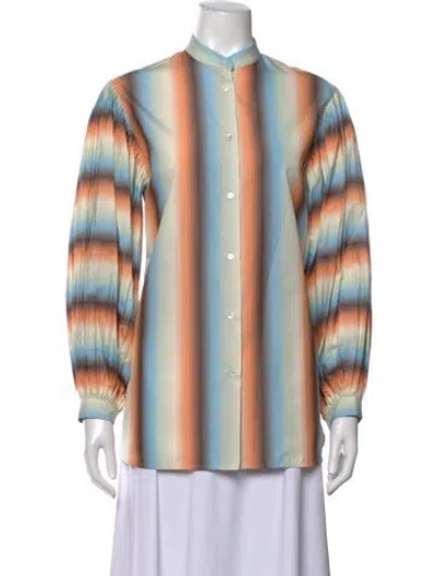 Pre-owned Weekend Max Mara Striped Long Sleeve Blouse In Green