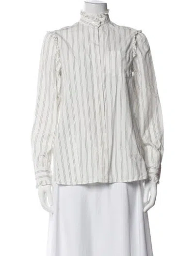 Pre-owned Weekend Max Mara Striped Long Sleeve Blouse In White