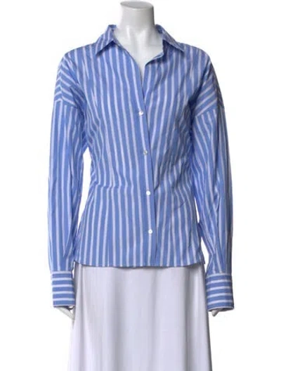Pre-owned Weekend Max Mara Striped Long Sleeve Button-up Top In Blue