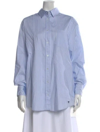 Pre-owned Weekend Max Mara Striped Long Sleeve Button-up Top In Blue