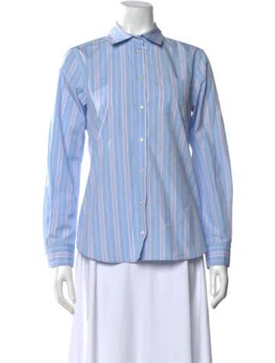 Pre-owned Weekend Max Mara Striped Long Sleeve Button-up Top In Blue