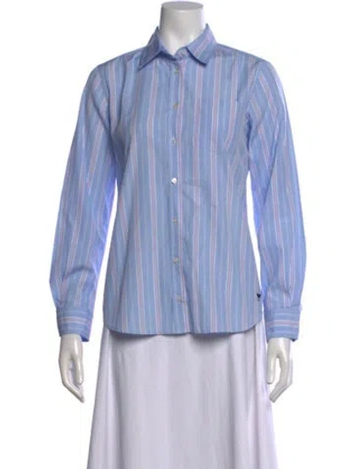 Pre-owned Weekend Max Mara Striped Long Sleeve Button-up Top In Blue