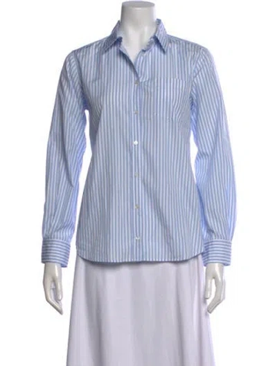 Pre-owned Weekend Max Mara Striped Long Sleeve Button-up Top In Blue