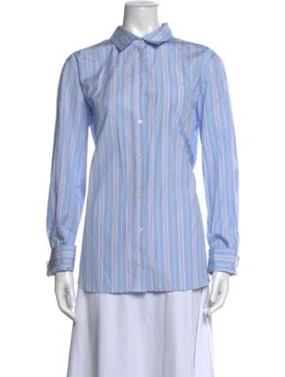 Pre-owned Weekend Max Mara Striped Long Sleeve Button-up Top In Blue