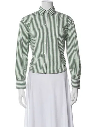 Pre-owned Weekend Max Mara Striped Long Sleeve Button-up Top In Green
