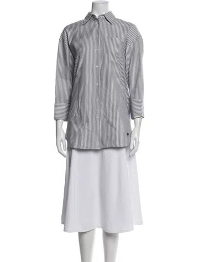Pre-owned Weekend Max Mara Striped Long Sleeve Button-up Top In Grey