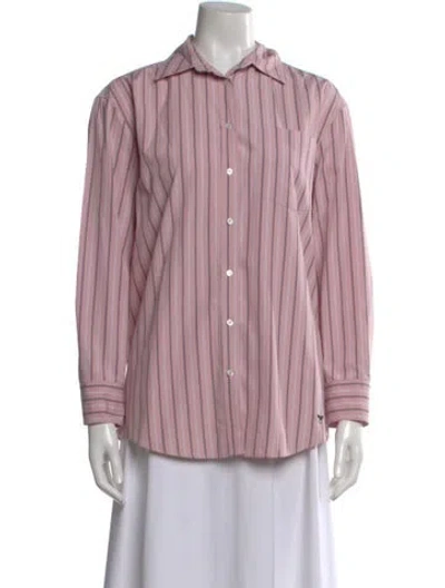 Pre-owned Weekend Max Mara Striped Long Sleeve Button-up Top In Pink