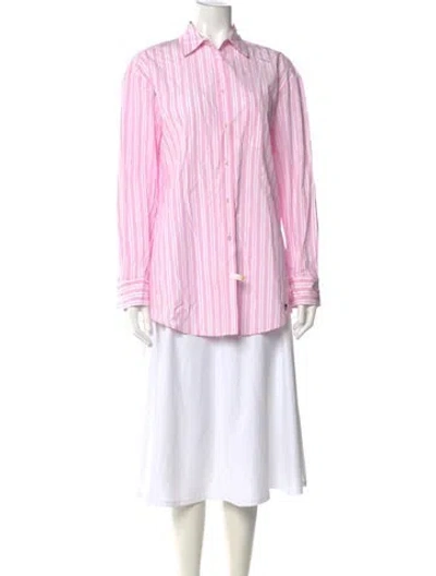 Pre-owned Weekend Max Mara Striped Long Sleeve Button-up Top In Pink