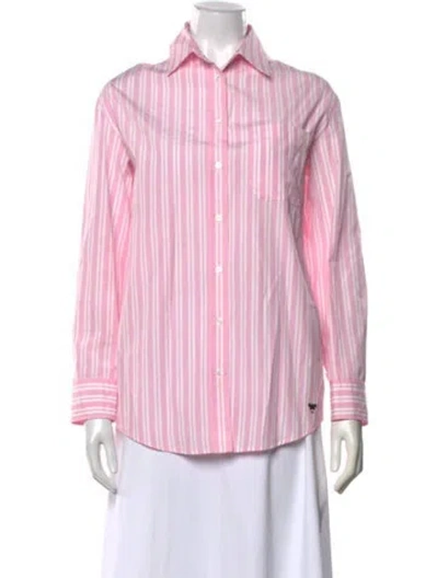 Pre-owned Weekend Max Mara Striped Long Sleeve Button-up Top In Pink