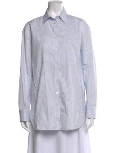 Pre-owned Weekend Max Mara Striped Long Sleeve Button-up Top In White