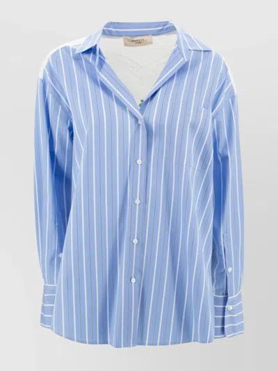 Weekend Max Mara Striped Long Sleeve Top With Chest Pocket In Riga