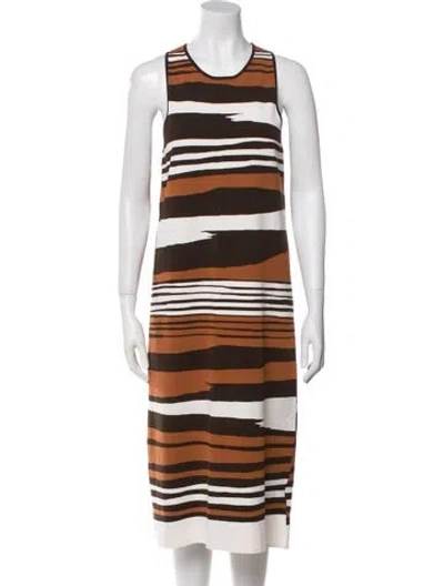 Pre-owned Weekend Max Mara Striped Midi Length Dress In Brown