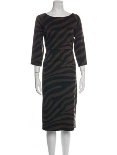 Pre-owned Weekend Max Mara Striped Midi Length Dress In Brown